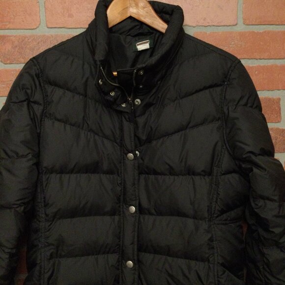 J Crew Womens Down Puffer Coat Size L Black Midi Length Zip Up Winter Jacket - Picture 2 of 8
